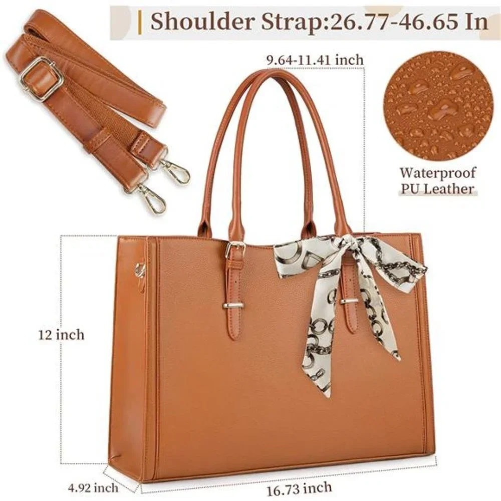 Women's Laptop Bag Waterproof Tote Bag, Brown, 15.6 inch